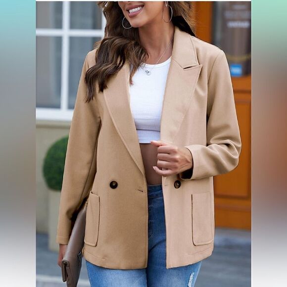 Sidefeel Casual Blazer Open Front Button Office Suit Jacket - Picture 1 of 10